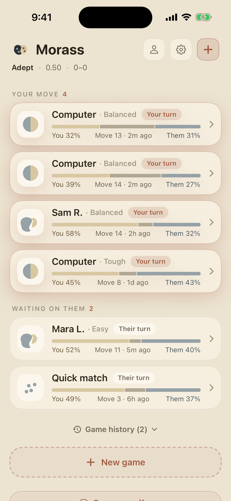 Your games at a glance